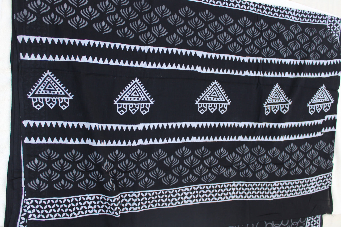 Black Block printed Mulmul Saree