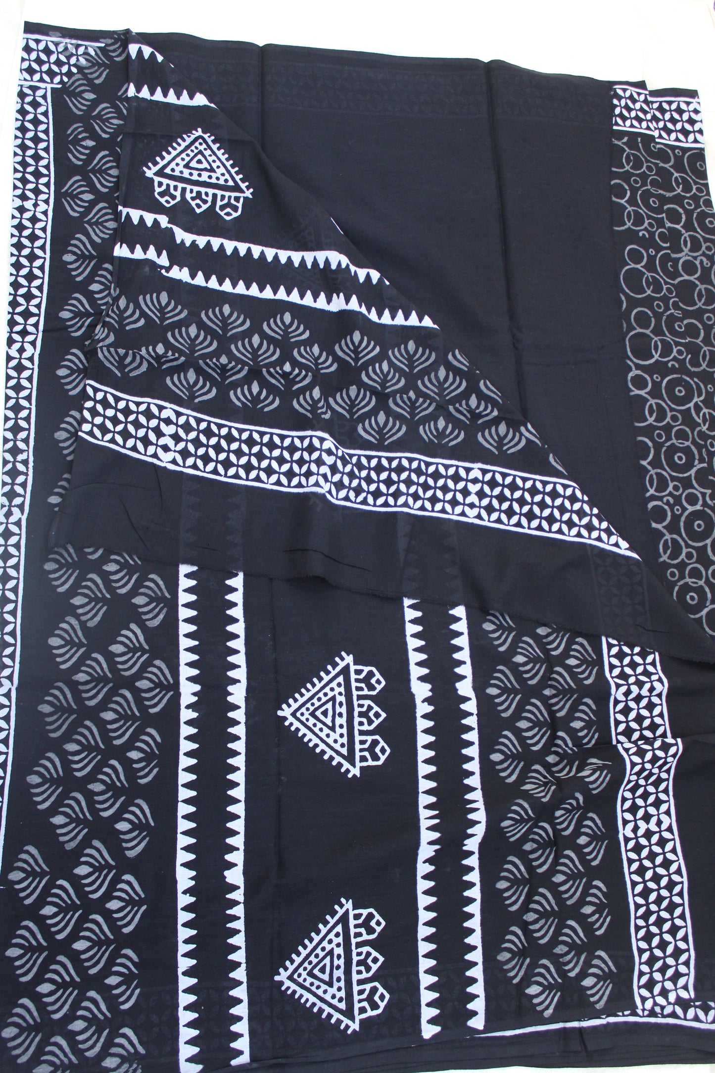 Black Block printed Mulmul Saree