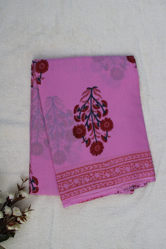 Baby pink flower block printed saree