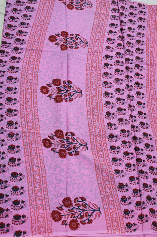 Baby pink flower block printed saree