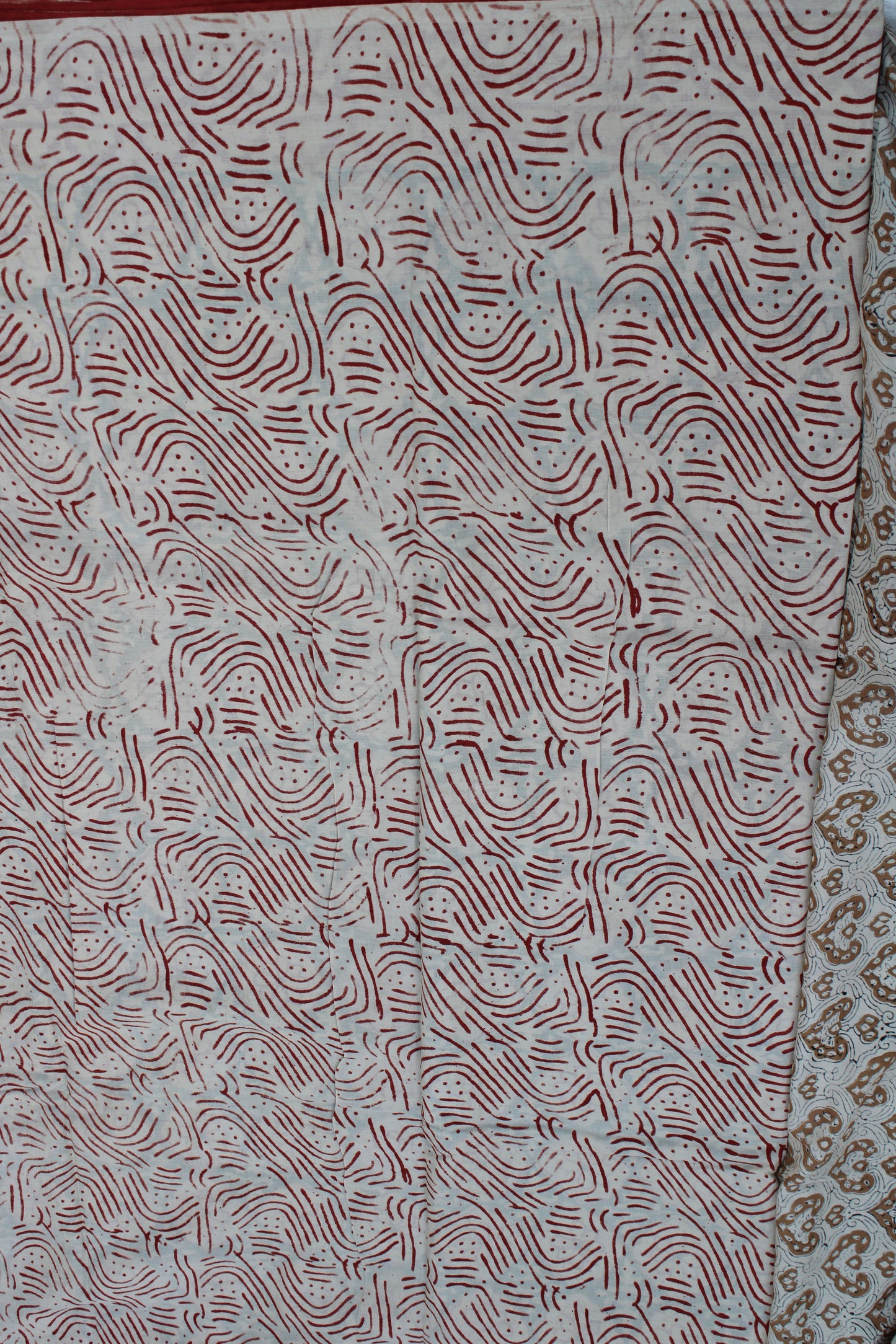 Beige with black and red combination hand block print Mul cotton saree