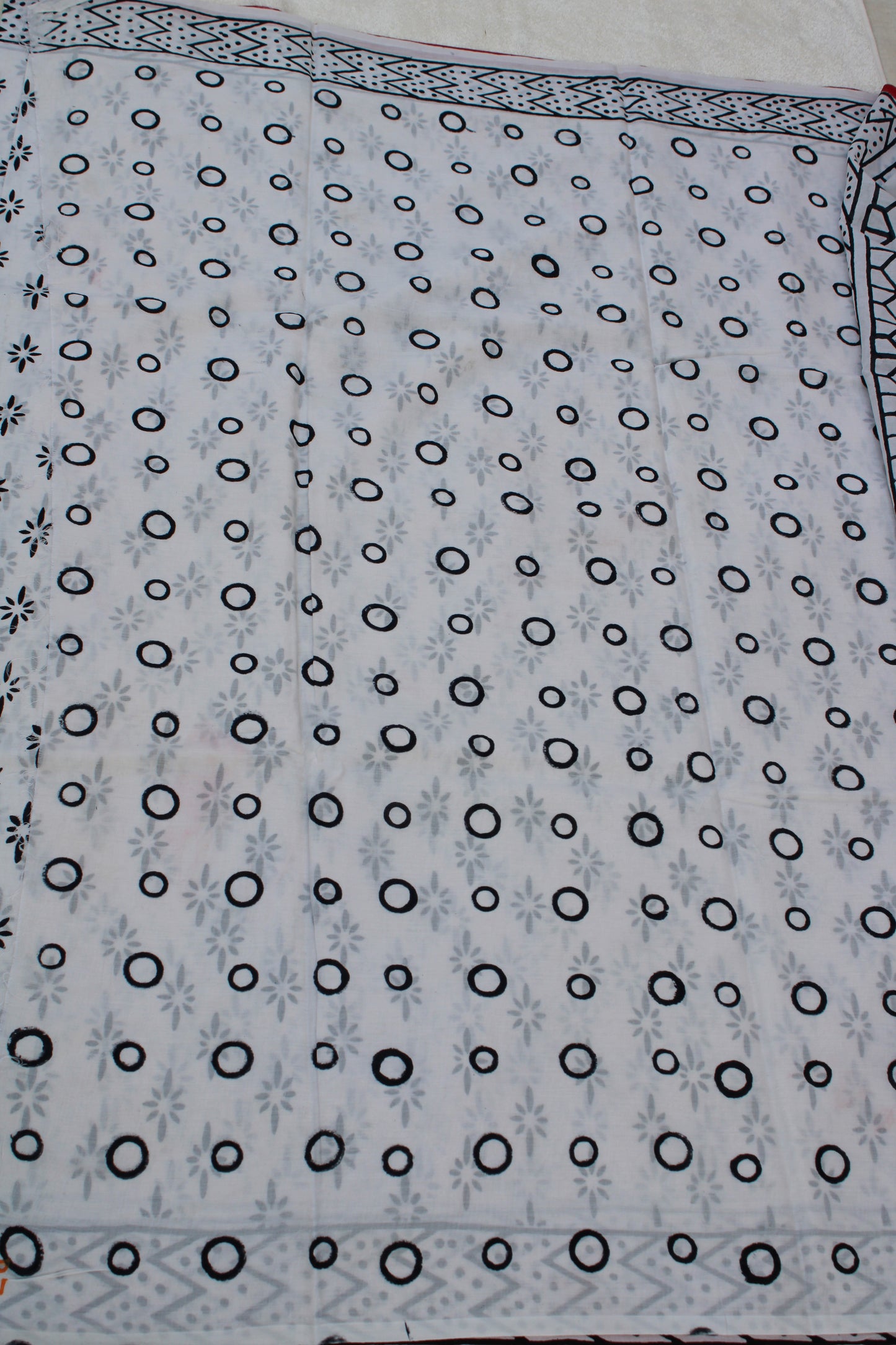 White with black flower hand block printed Mul cotton saree
