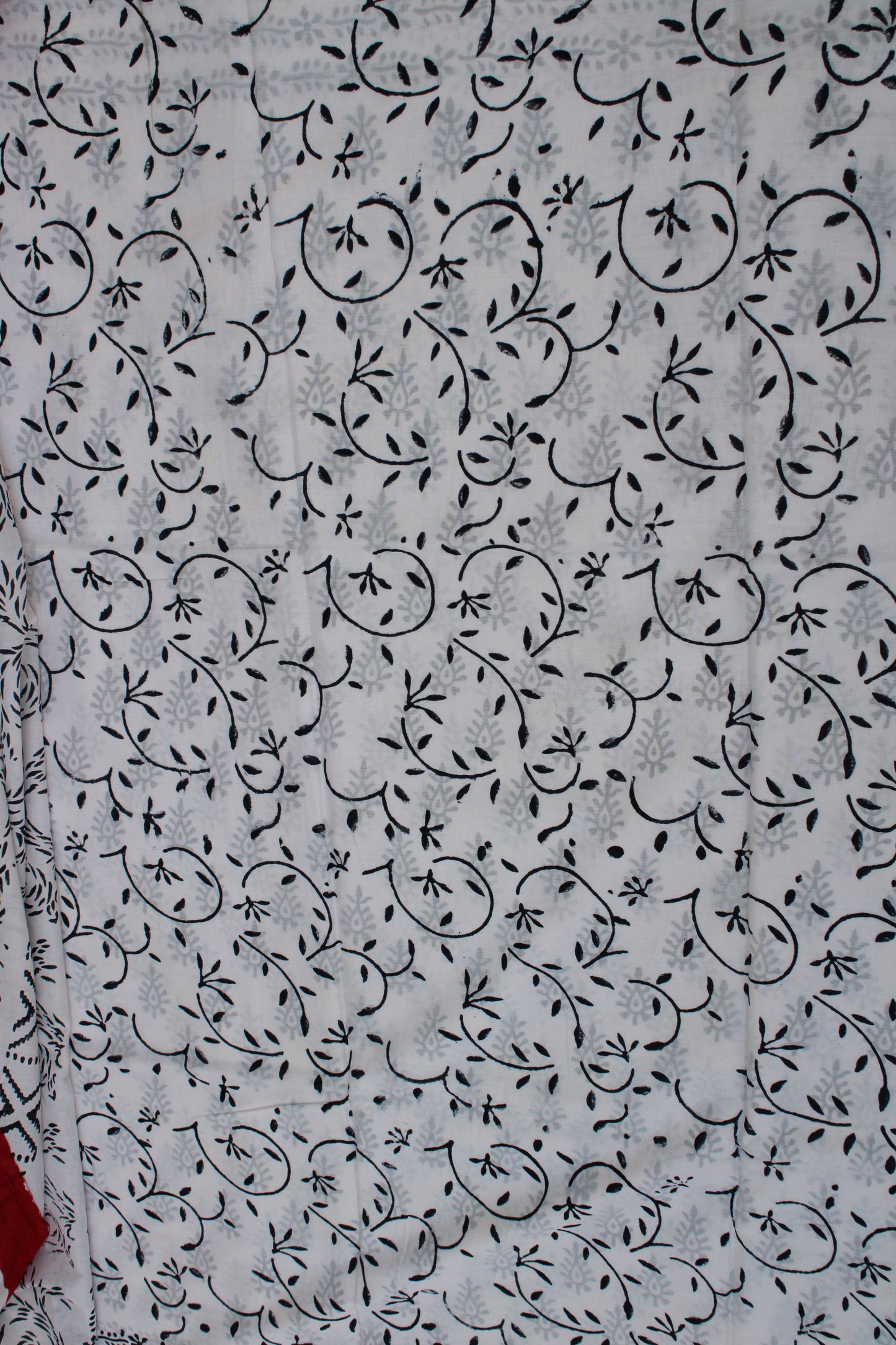 White with black peacock leaf hand block printed mul cotton saree