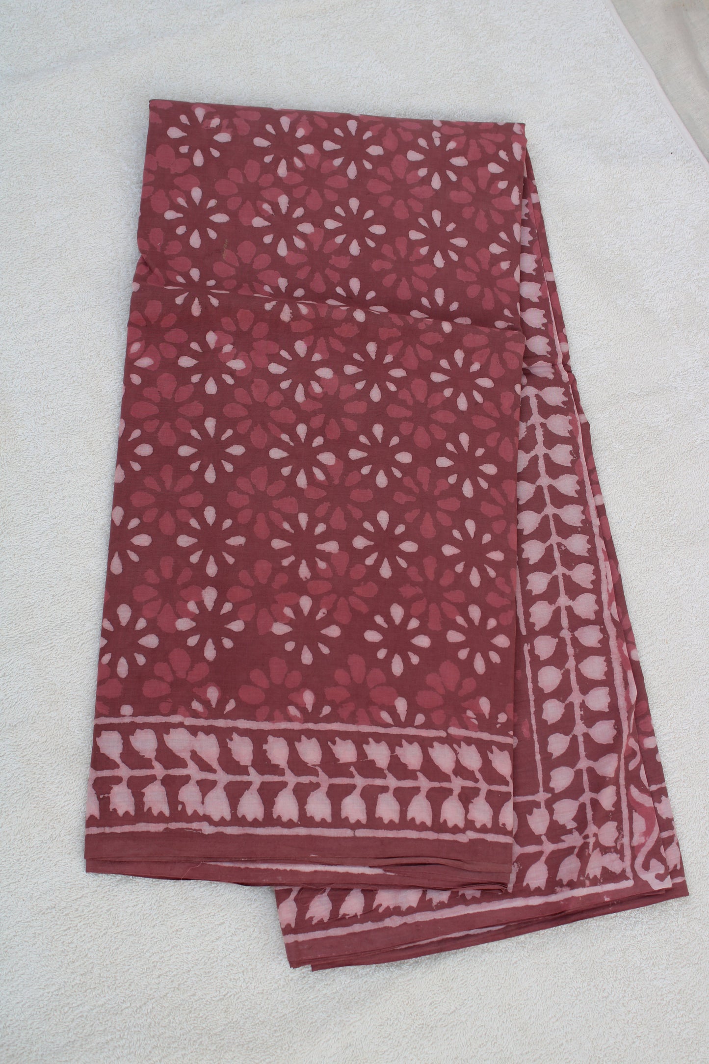 Onion pink with white hand block printed mul cotton saree