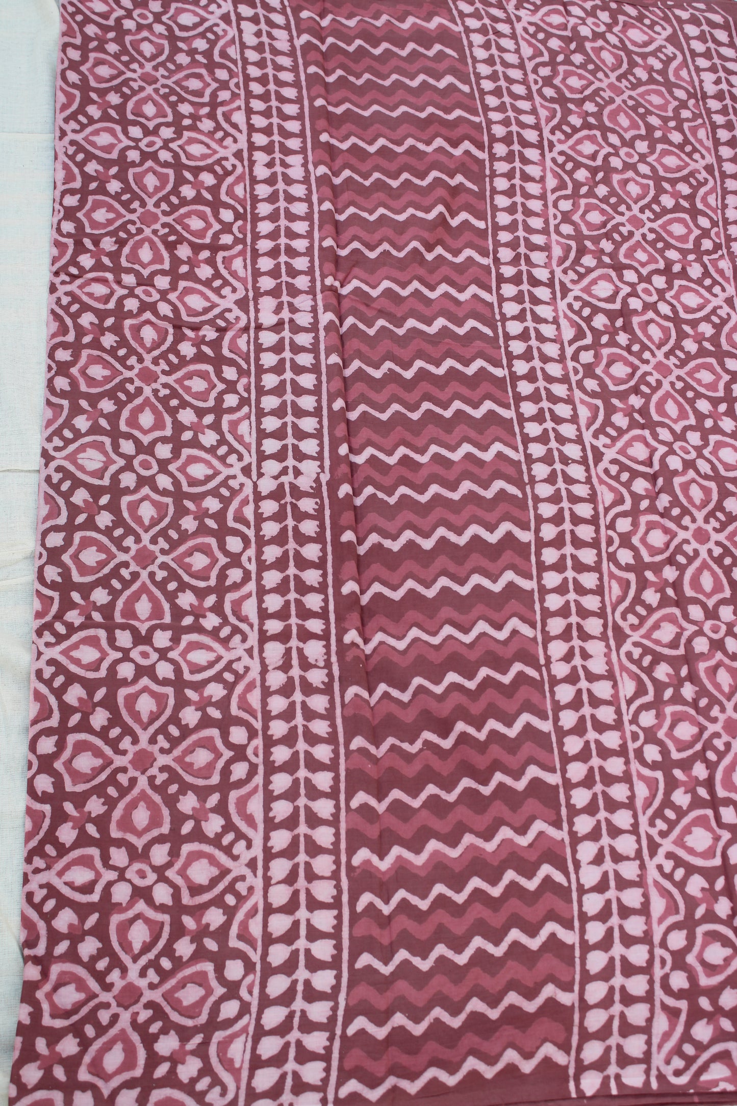 Onion pink with white hand block printed mul cotton saree