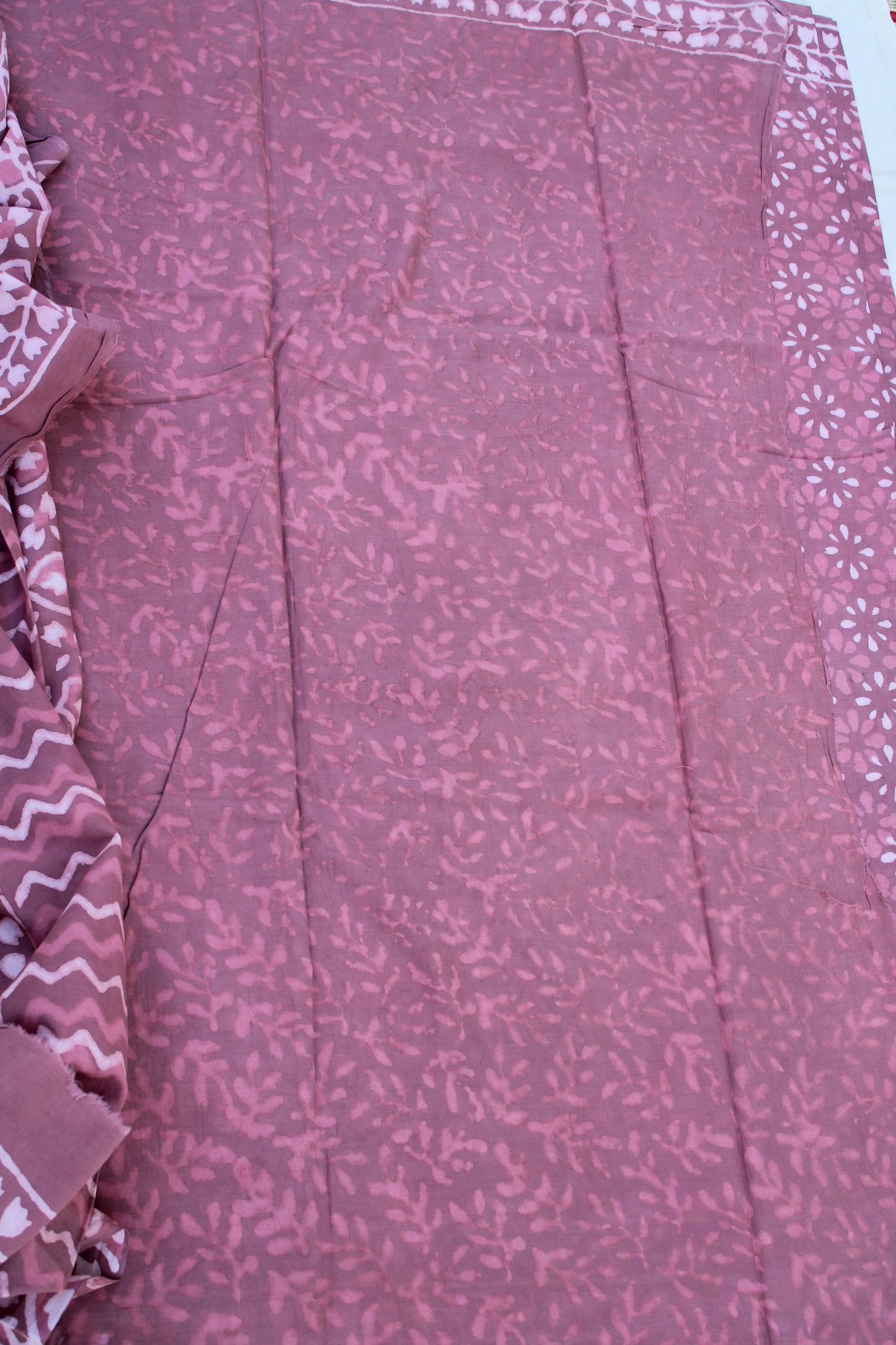 Onion pink with white hand block printed mul cotton saree