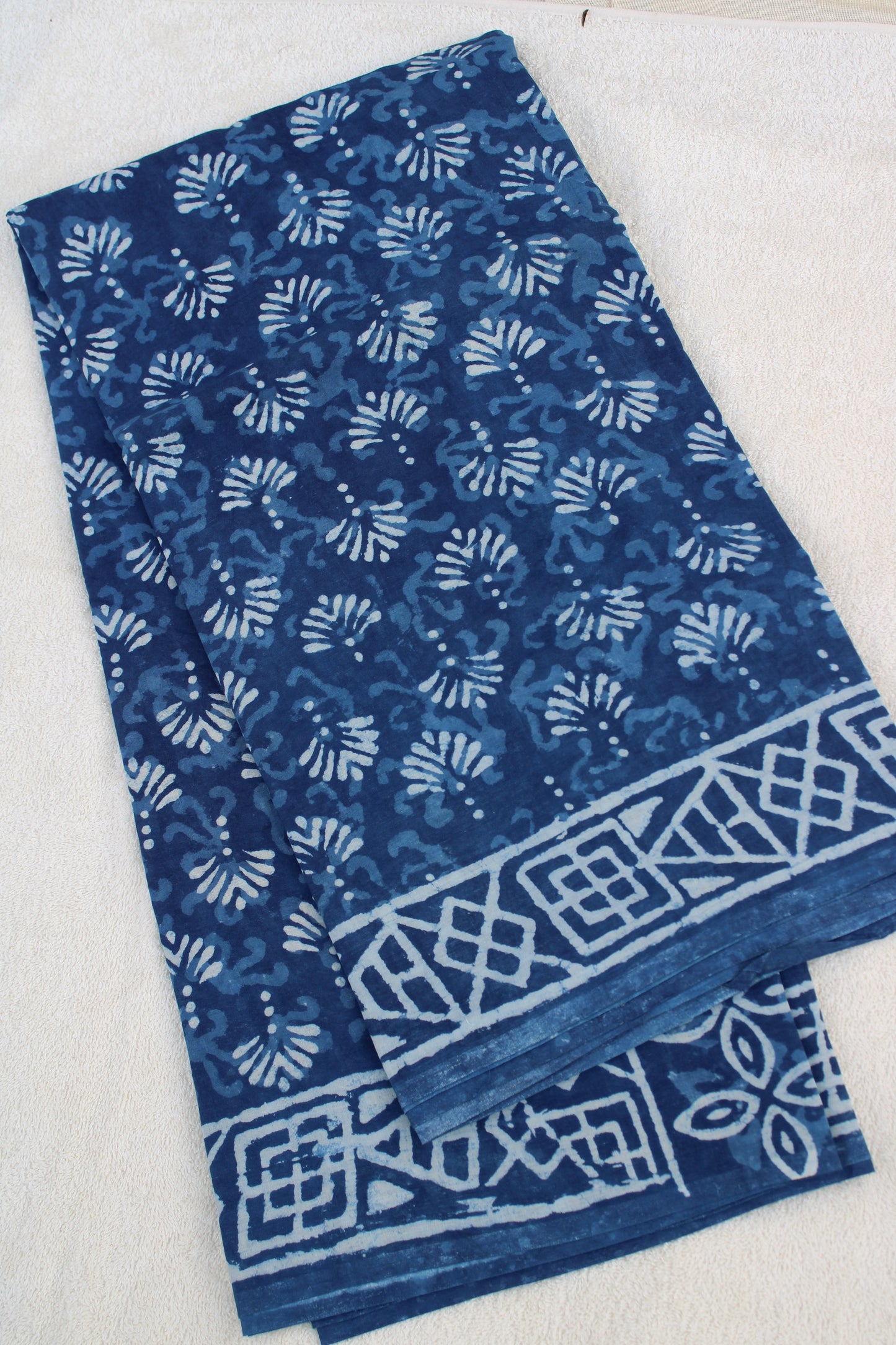 Earthy blue with white hand block printed mul