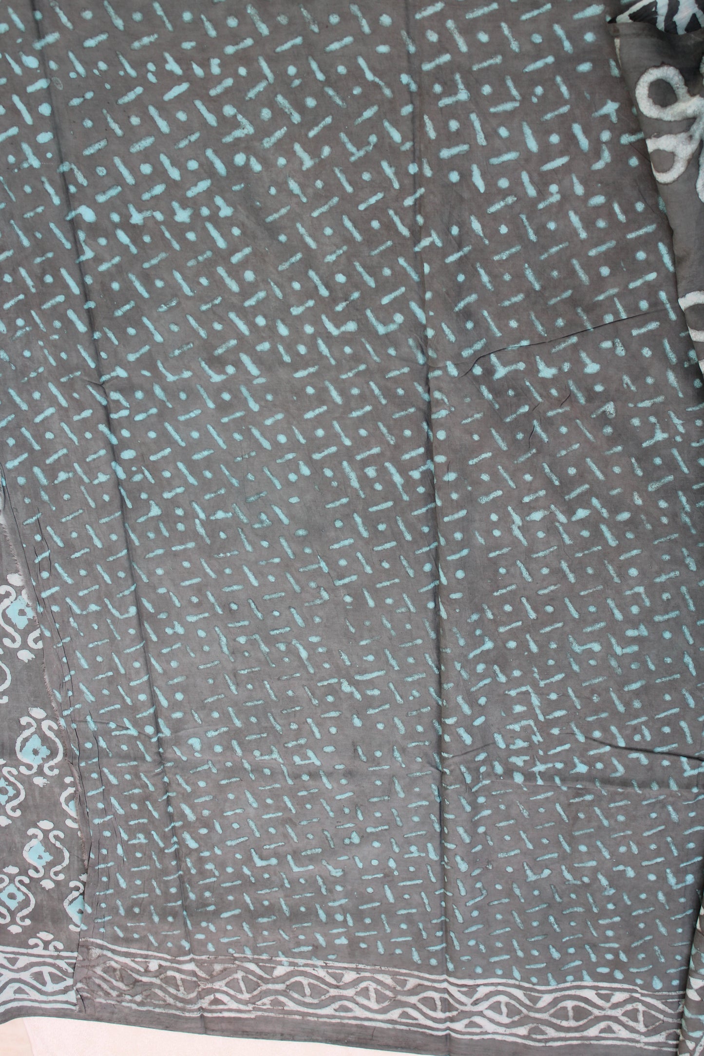 Blue grey Block printed Mul cotton saree