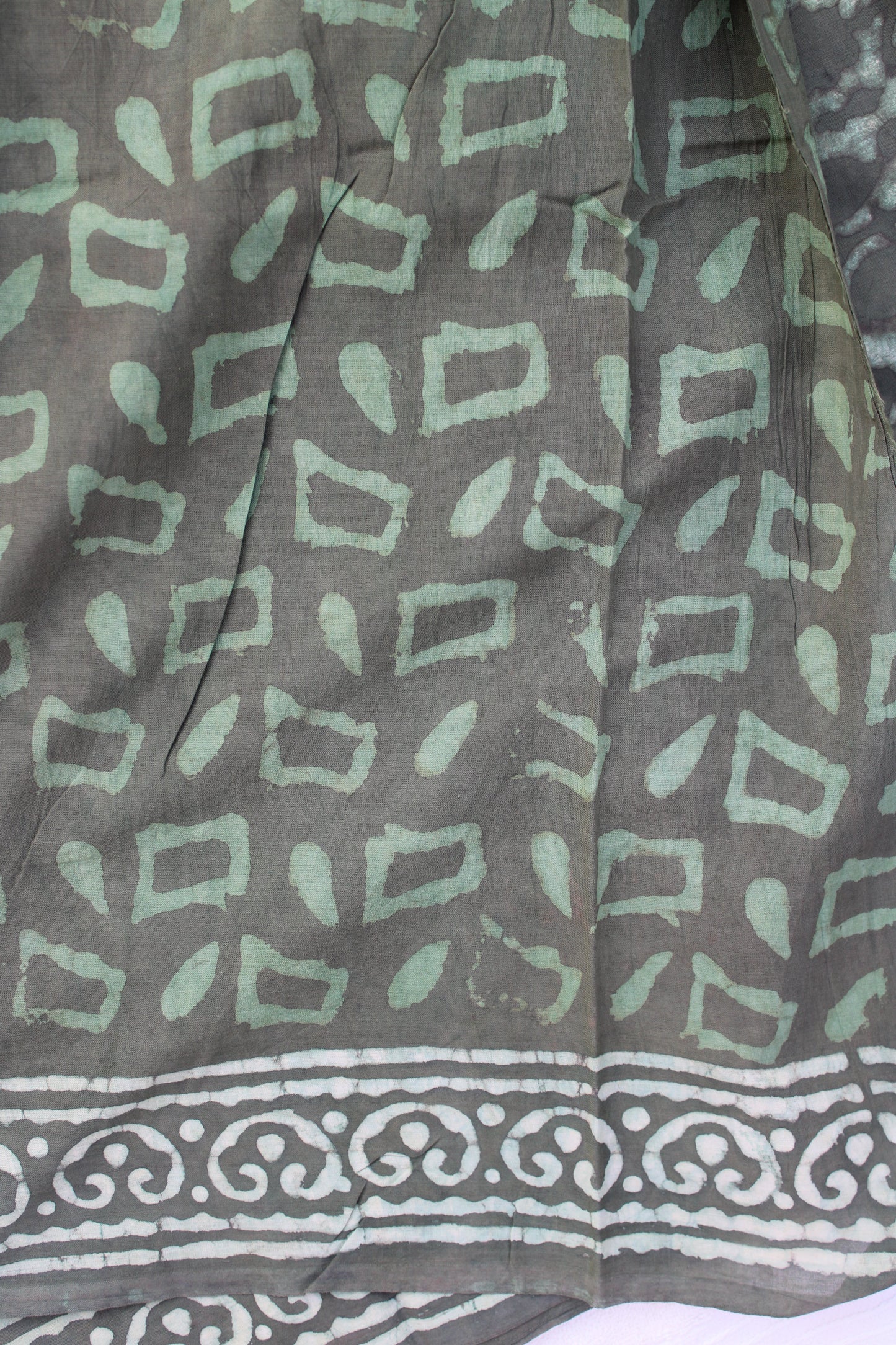 Earthy green colour saree with hand block printed mul cotton saree