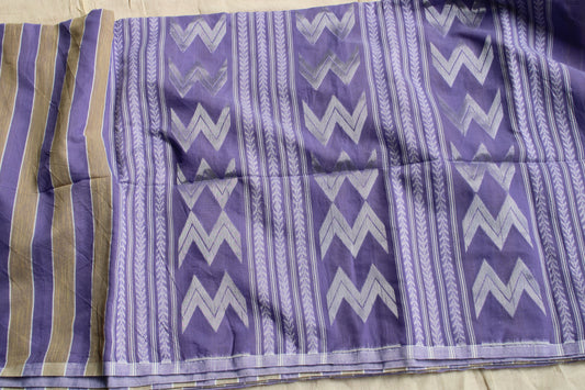 Lavender Vertical stipes Cotton silk saree with zamdani weaving pallu