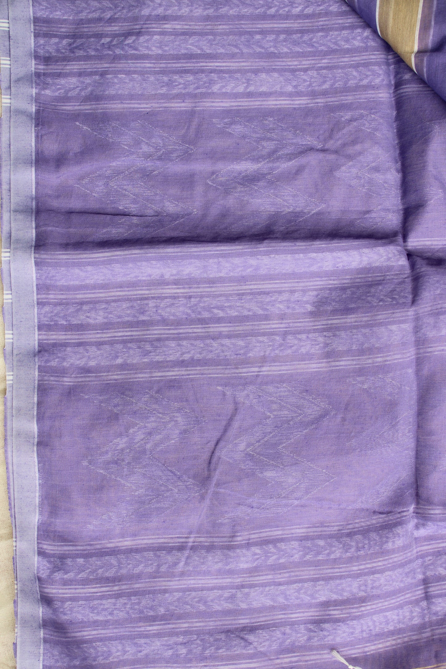 Lavender Vertical stipes Cotton silk saree with zamdani weaving pallu