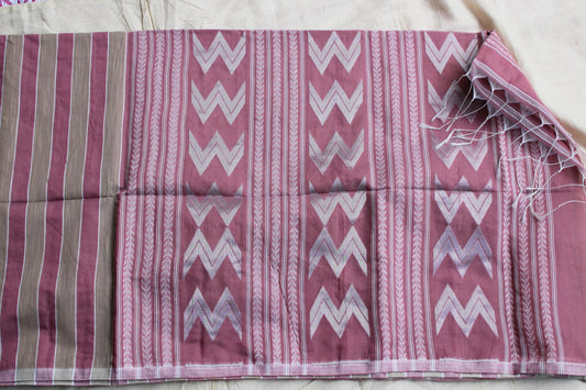 Pink Vertical stipes Cotton silk saree with zamdani weaving pallu