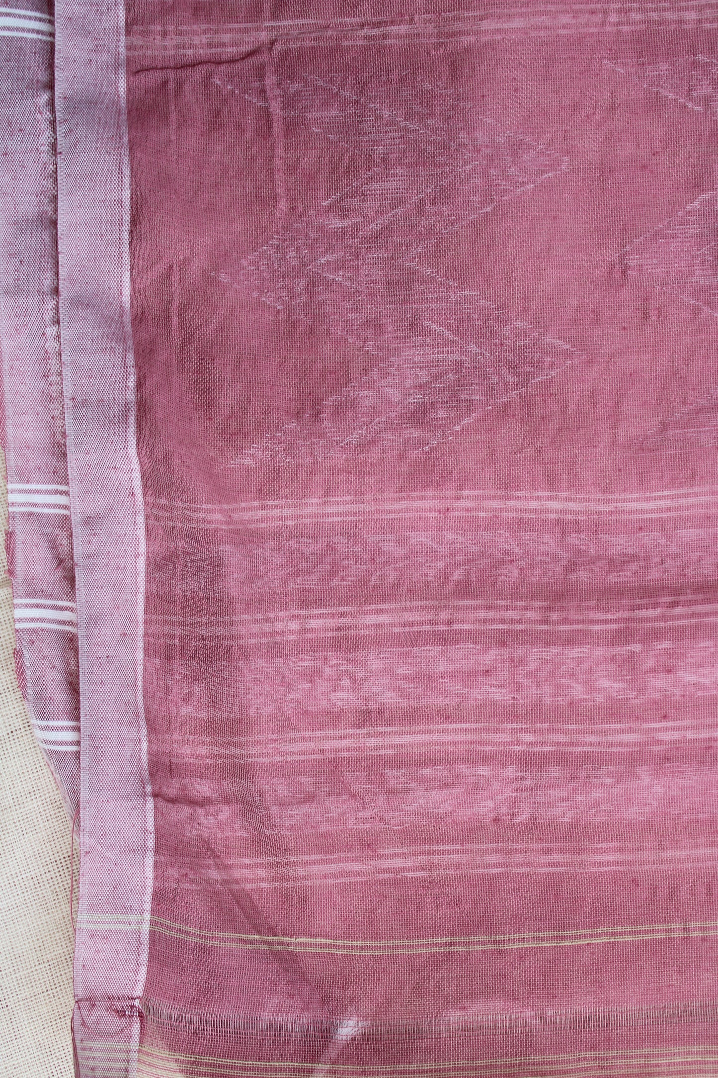 Pink Vertical stipes Cotton silk saree with zamdani weaving pallu