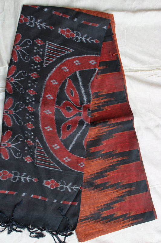 Rust Orange Slub cotton saree with temple design border