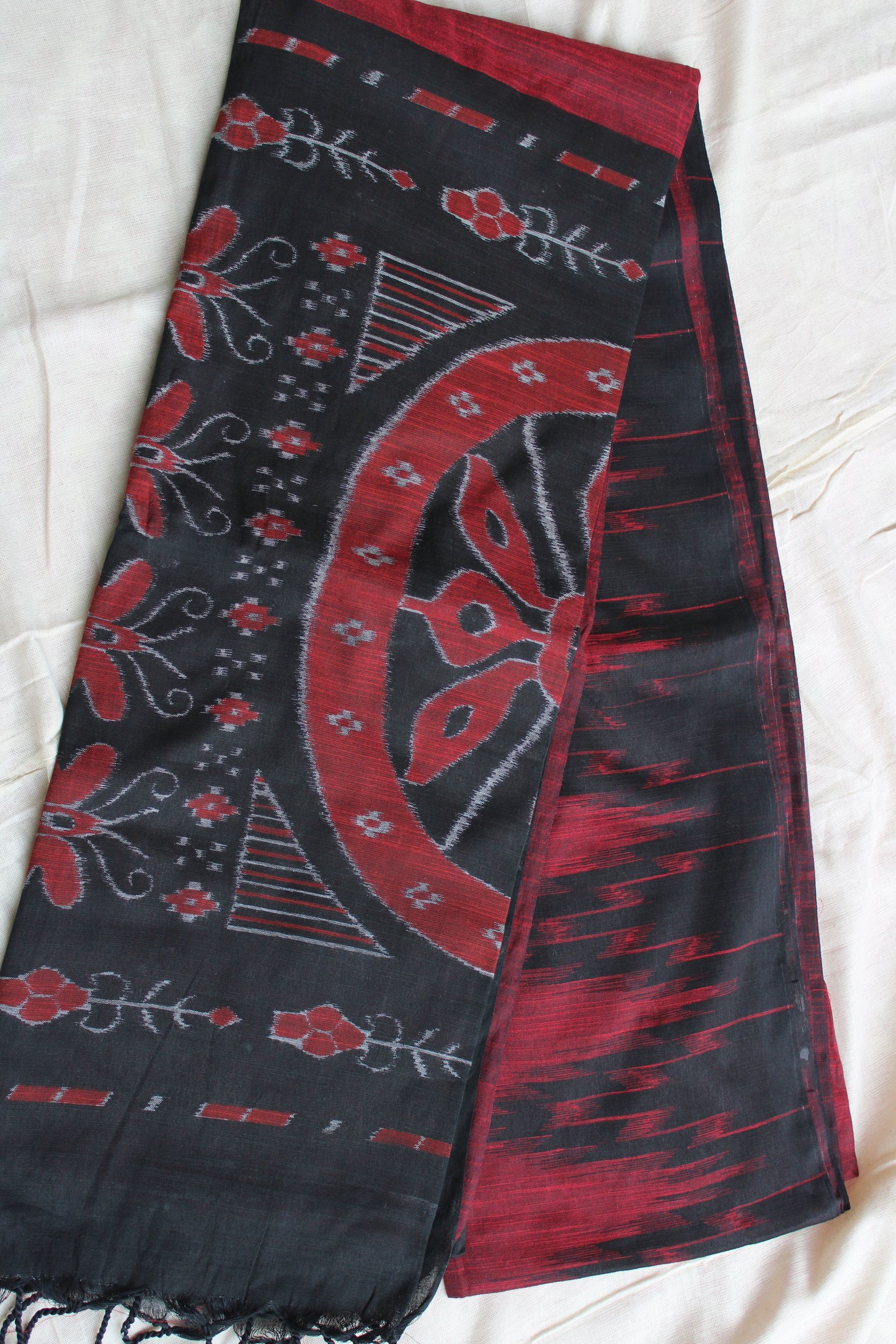 Rust Orange Slub cotton saree with temple design border