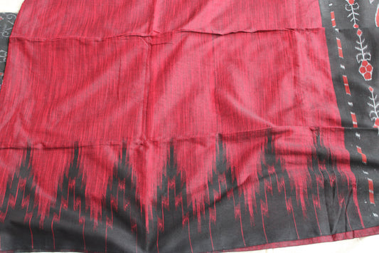 Red Slub cotton saree with temple design border