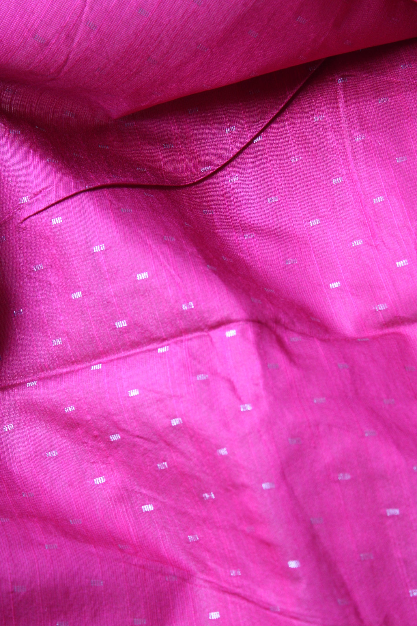 Green Dot Tusser Saree with Silver Embroidery design with Contrast Blouse