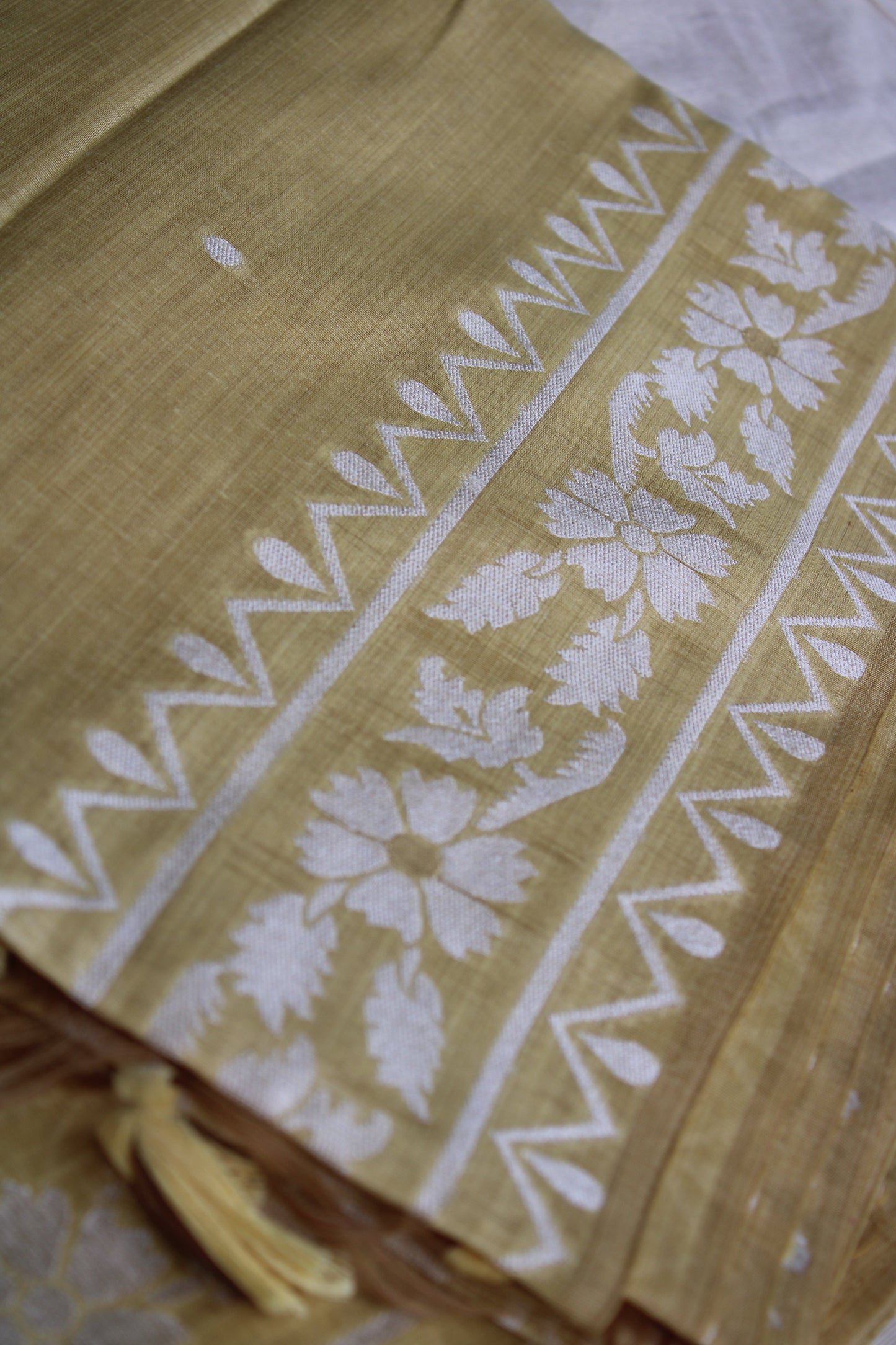 Light Mustard Yellow Chanderi Saree with  White Zamdani weaving border