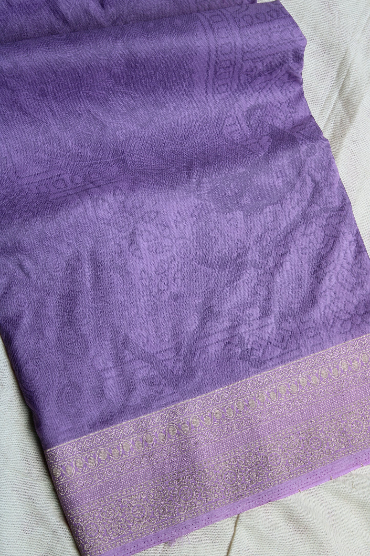 Lavender Fancy Mango silk saree woven with art work with rich meenakari weaving