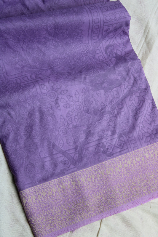 Lavender Fancy Mango silk saree woven with art work with rich meenakari weaving