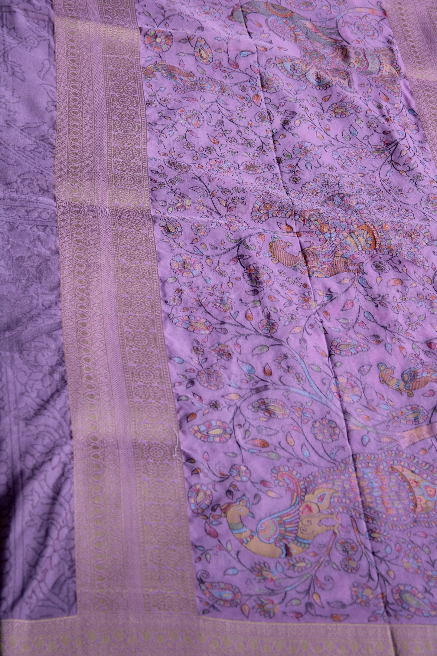Lavender Fancy Mango silk saree woven with art work with rich meenakari weaving