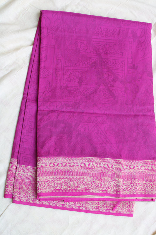 Majenta Fancy Mango silk saree woven with art work with rich meenakari weaving