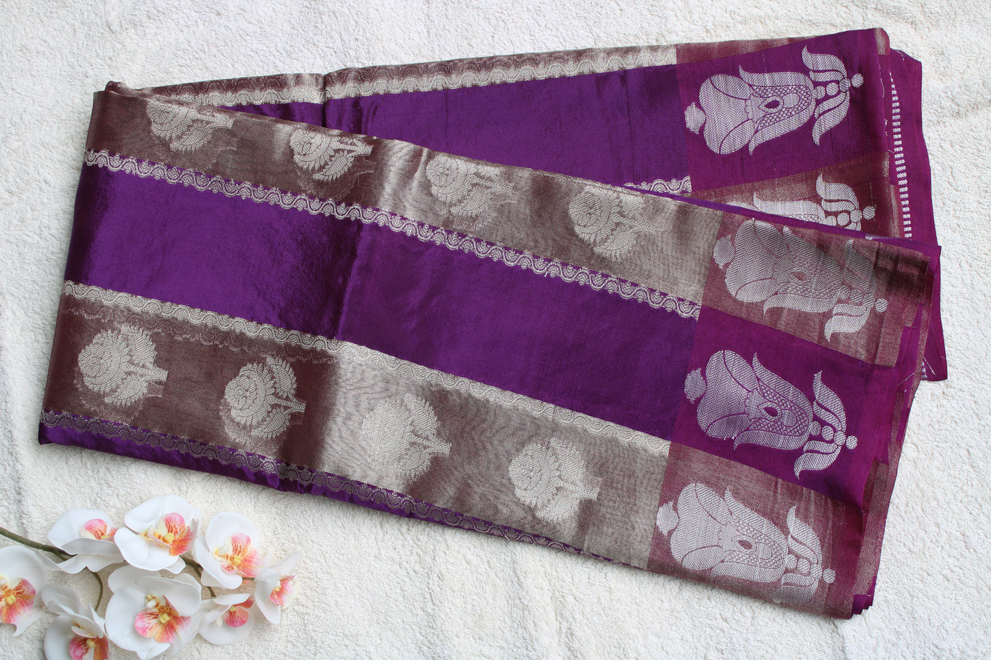 Purple colour tissue and raw mango fusion saree