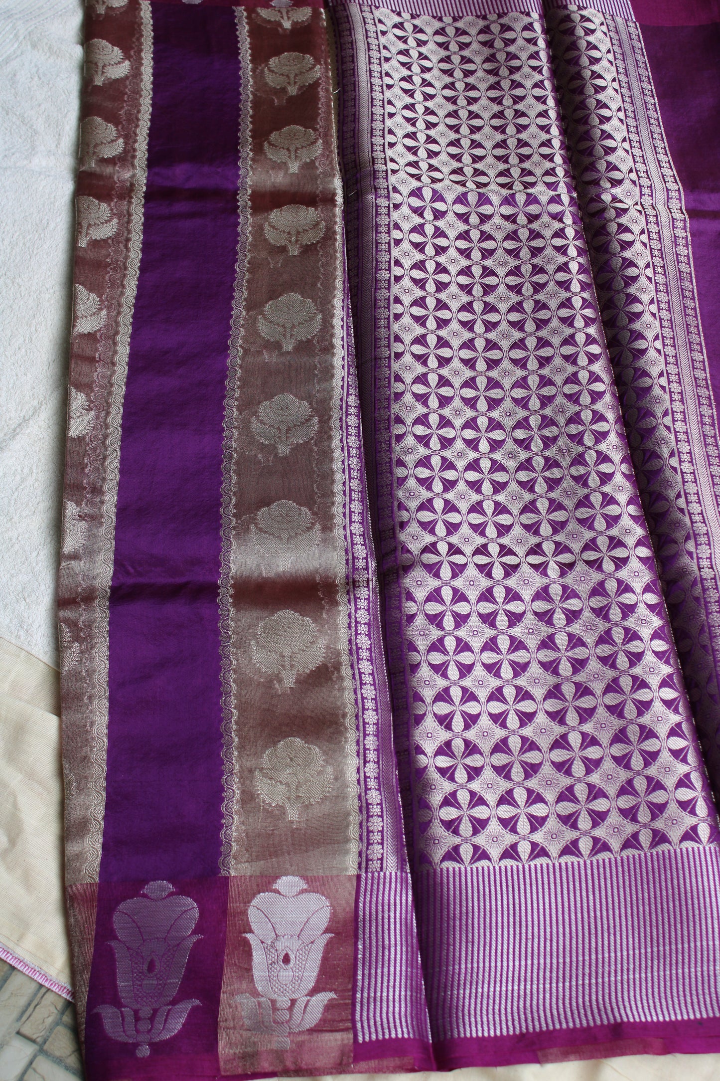 Purple colour tissue and raw mango fusion saree
