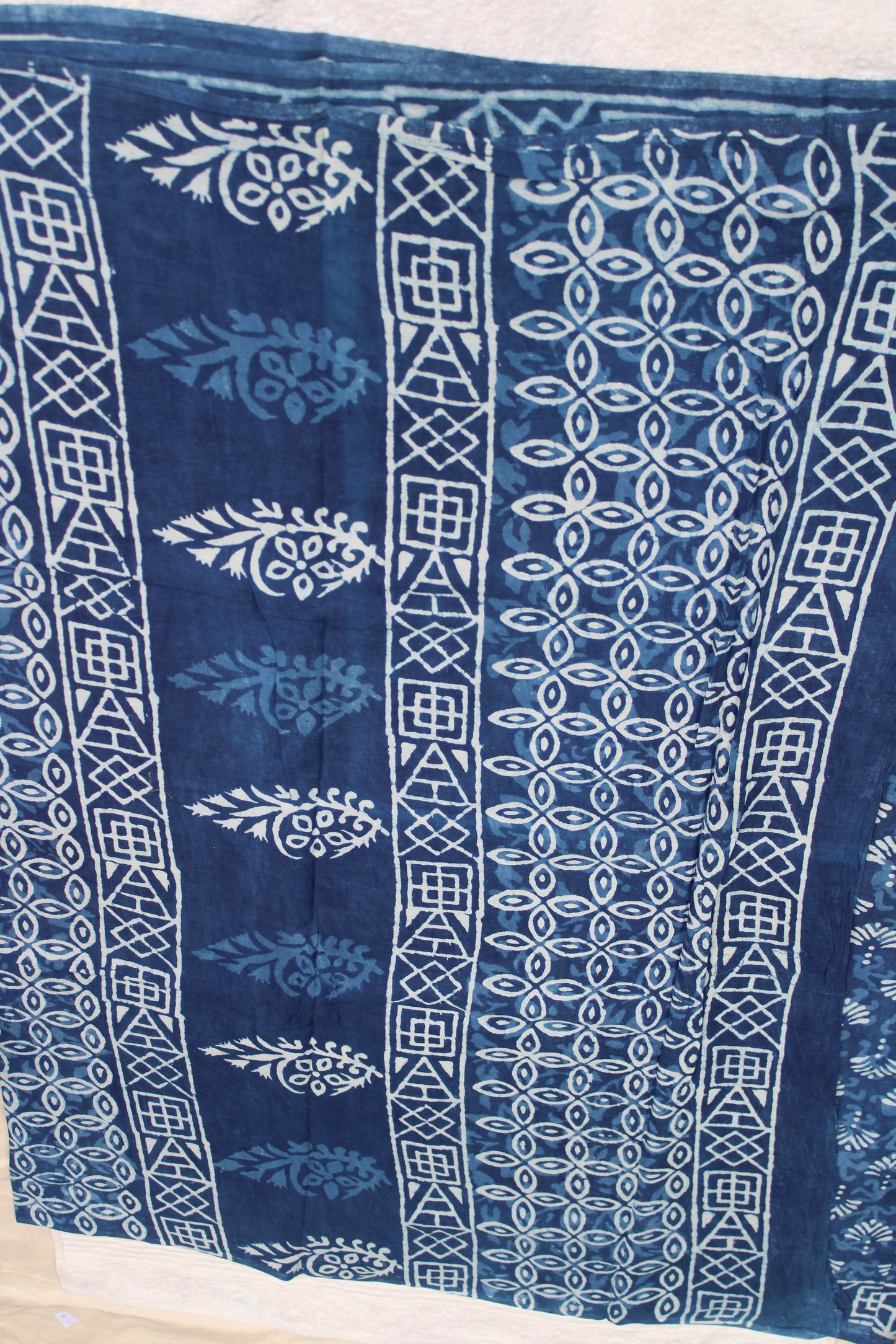 Indigo Blue Mul cotton saree wit block prints