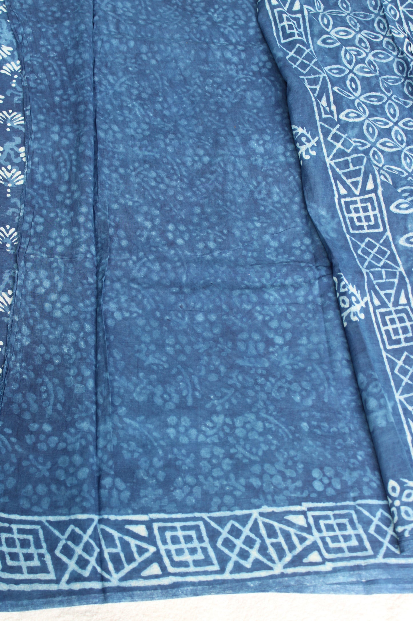 Indigo Blue Mul cotton saree wit block prints