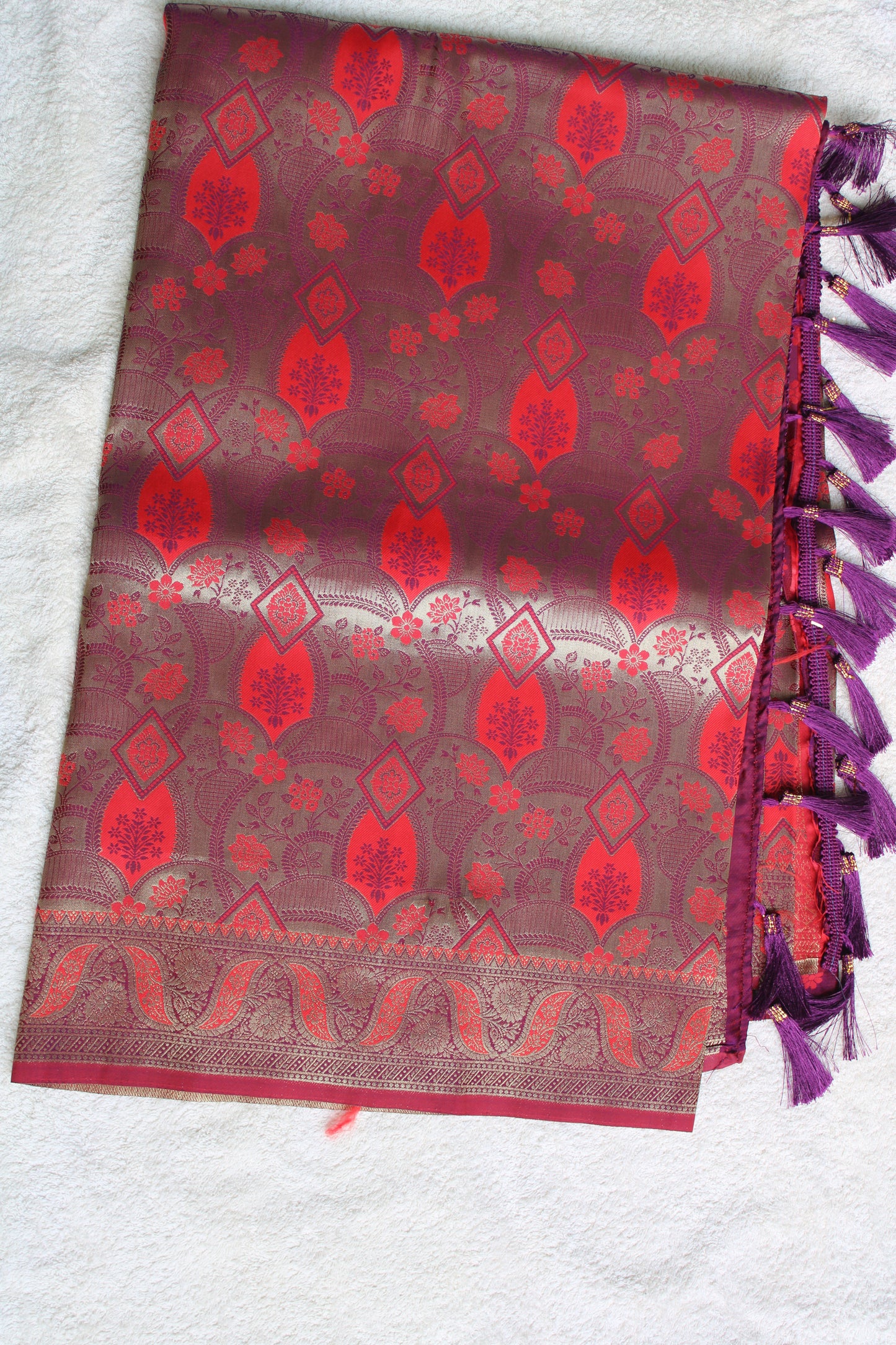 Red and Purple dual share Soft silk saree with allover design