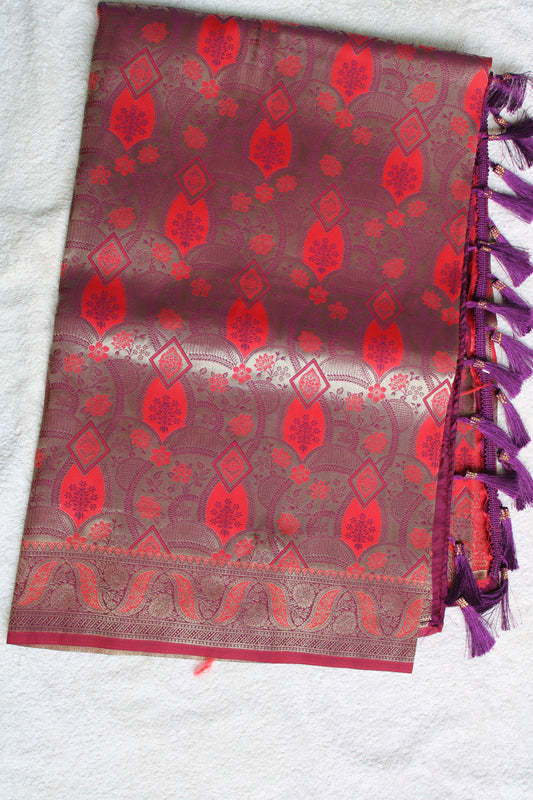 Red and Purple dual share Soft silk saree with allover design