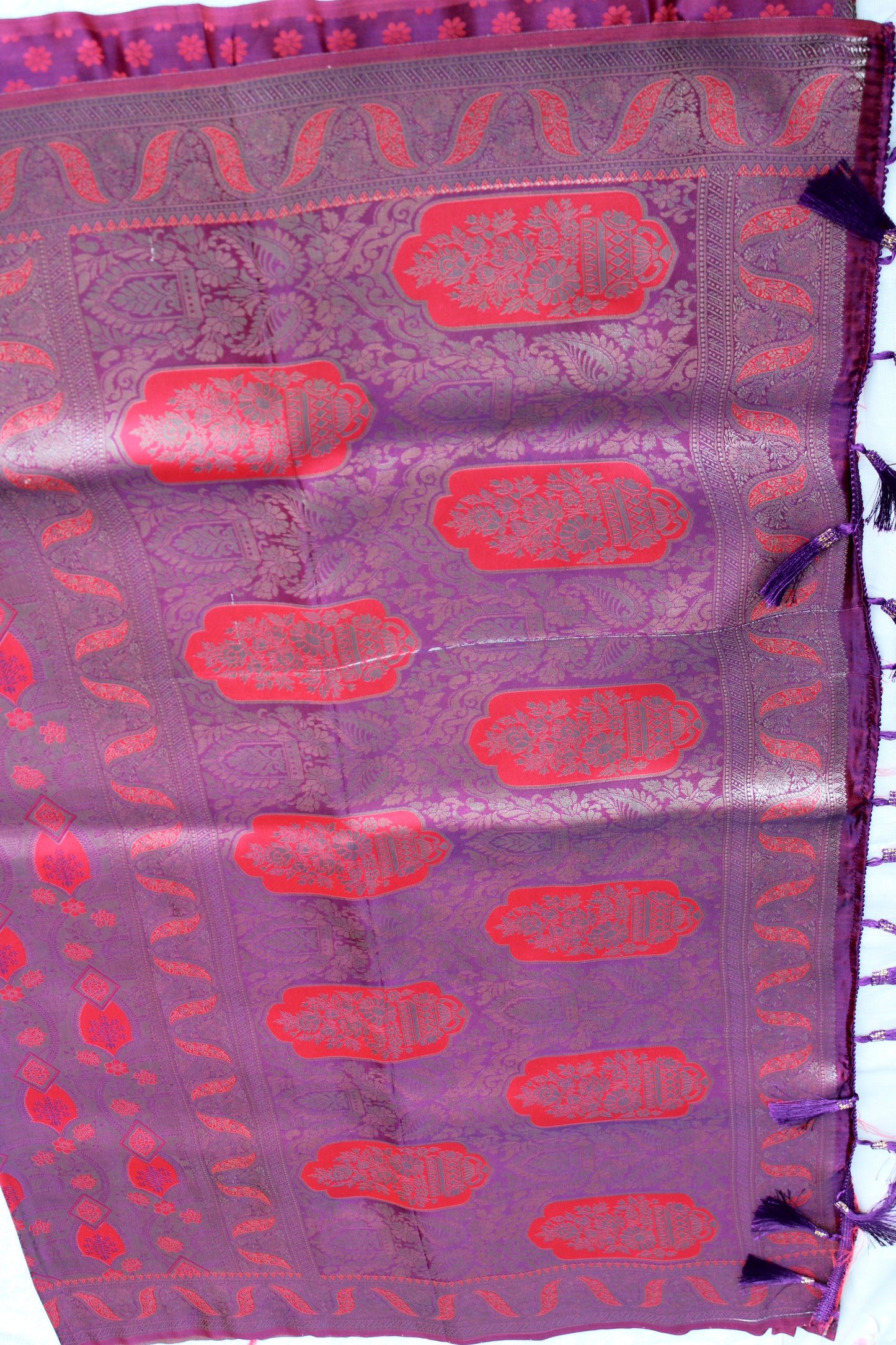 Red and Purple dual share Soft silk saree with allover design