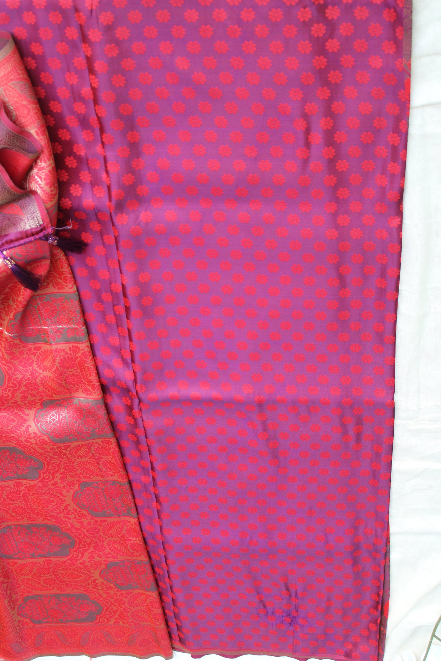 Red and Purple dual share Soft silk saree with allover design