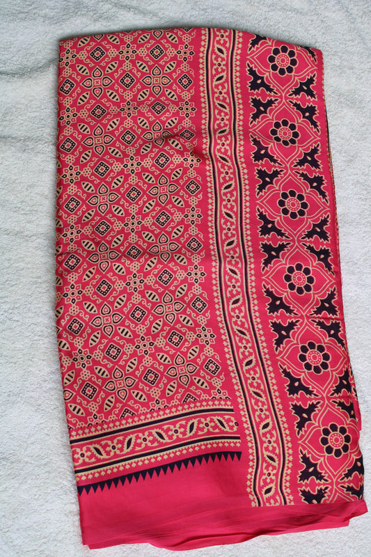 Pink Pure modal saree with ajrak prints