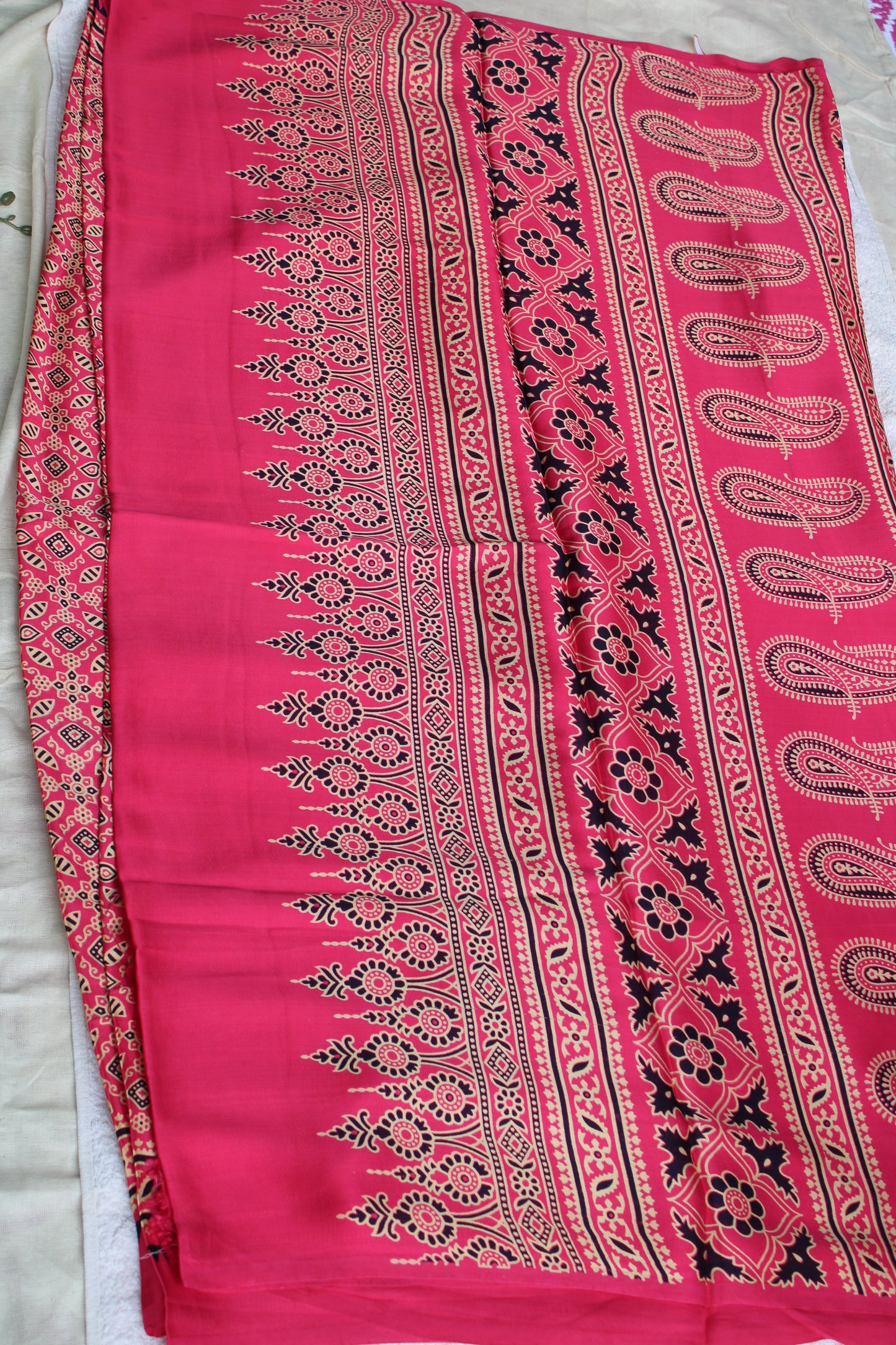 Pink Pure modal saree with ajrak prints