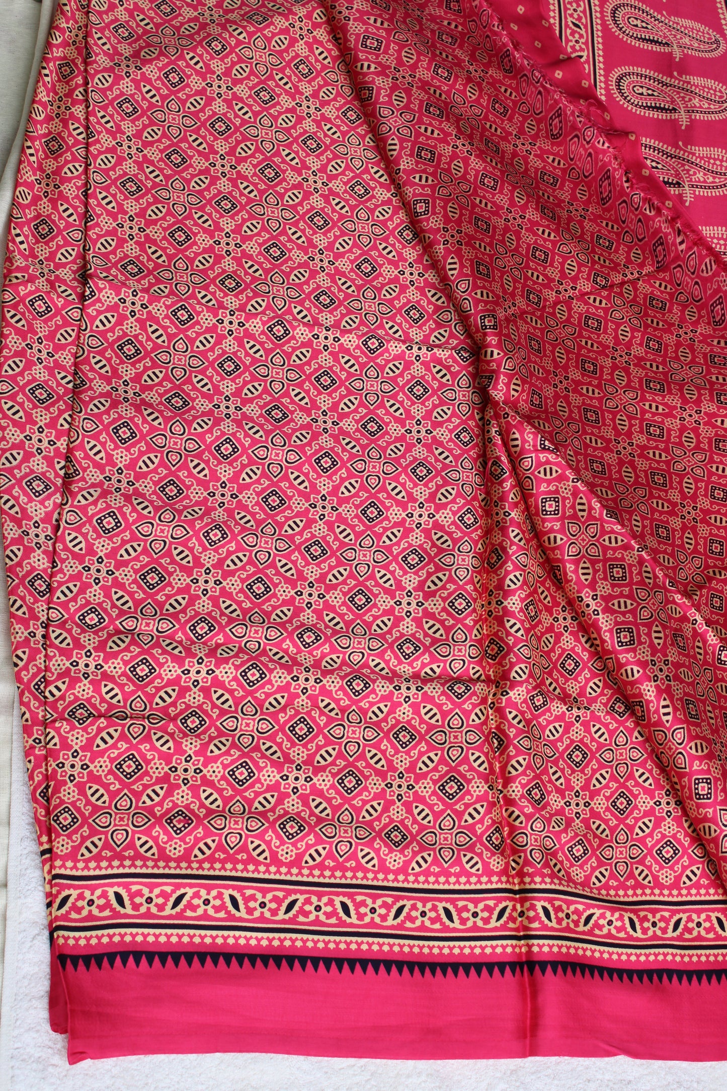 Pink Pure modal saree with ajrak prints