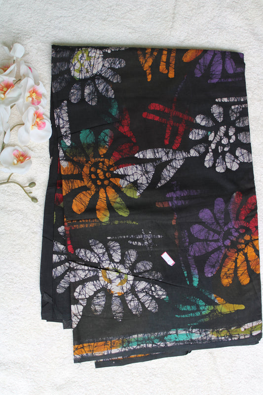 Black Mul cotton saree with mutli colour Baguru prints
