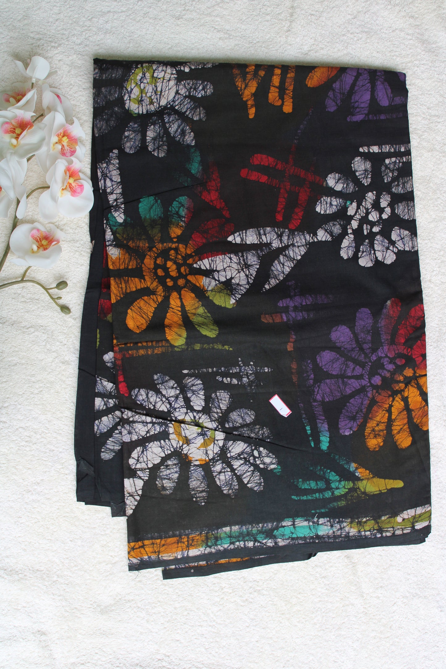 Black Mul cotton saree with mutli colour Baguru prints
