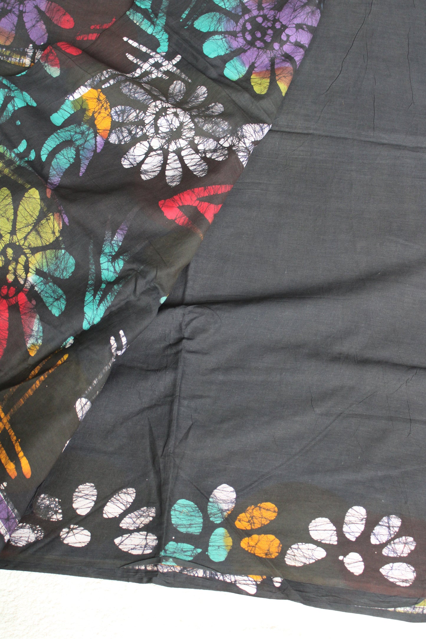 Black Mul cotton saree with mutli colour Baguru prints