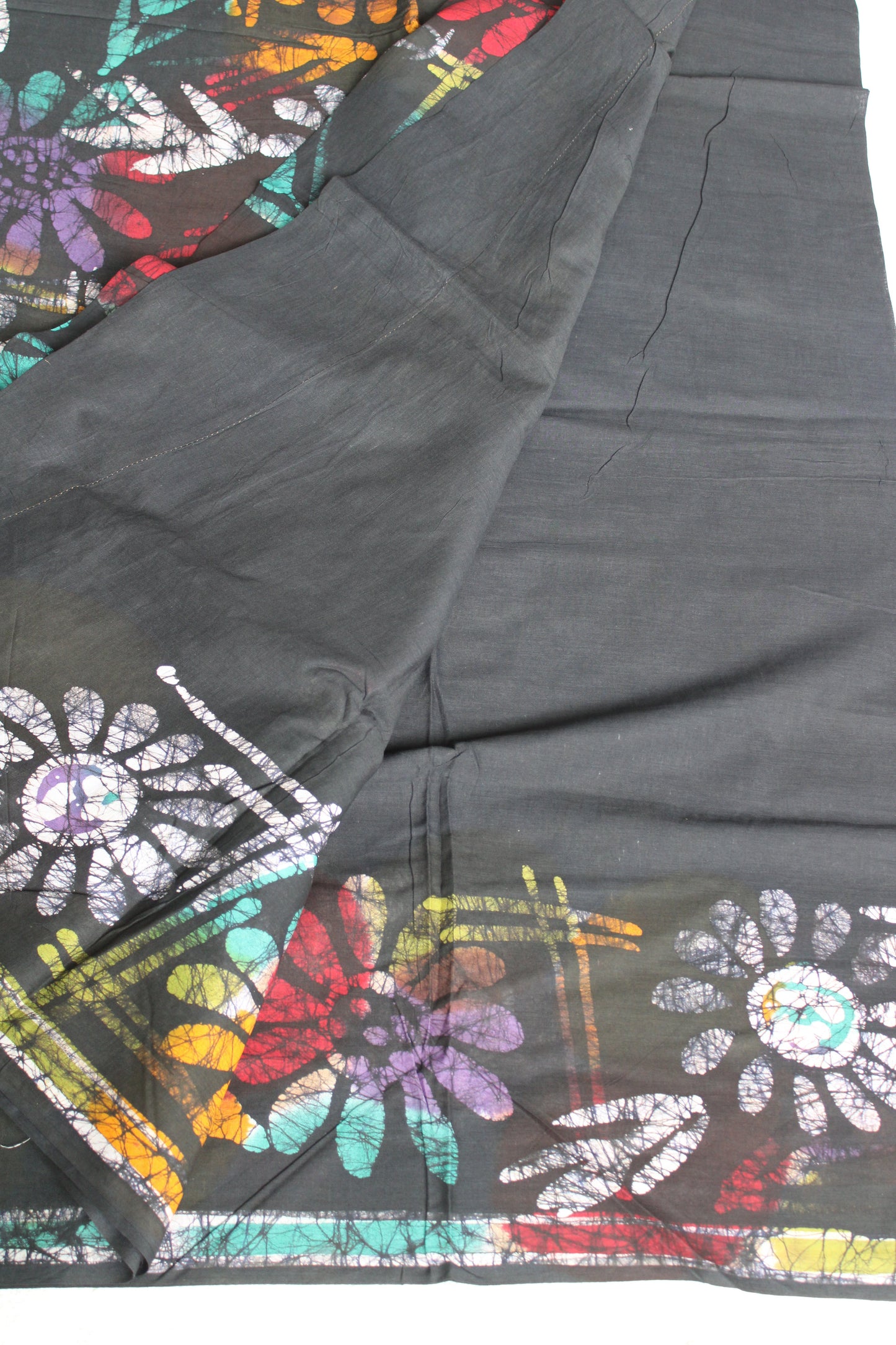 Black Mul cotton saree with mutli colour Baguru prints