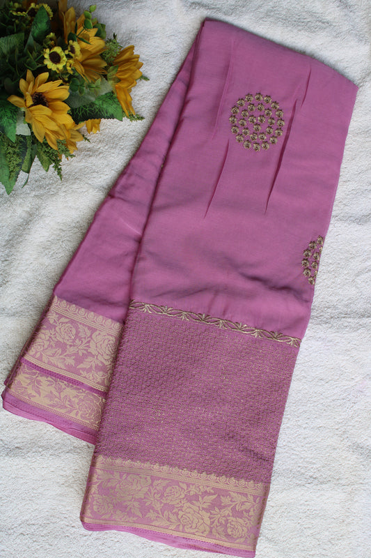 Onion pink Double border viscous crape saree