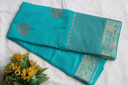 Light Blue Double border viscous crape saree