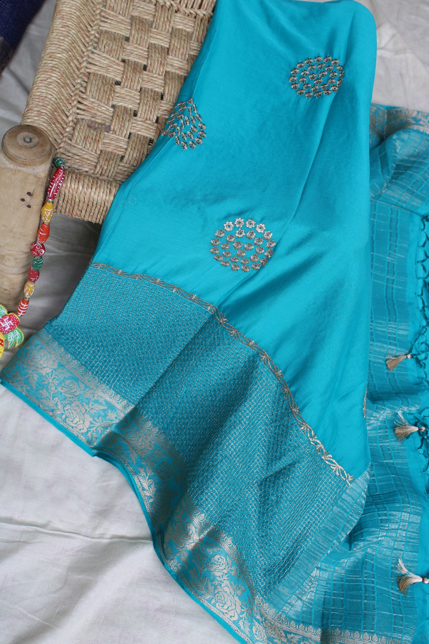 Light Blue Double border viscous crape saree