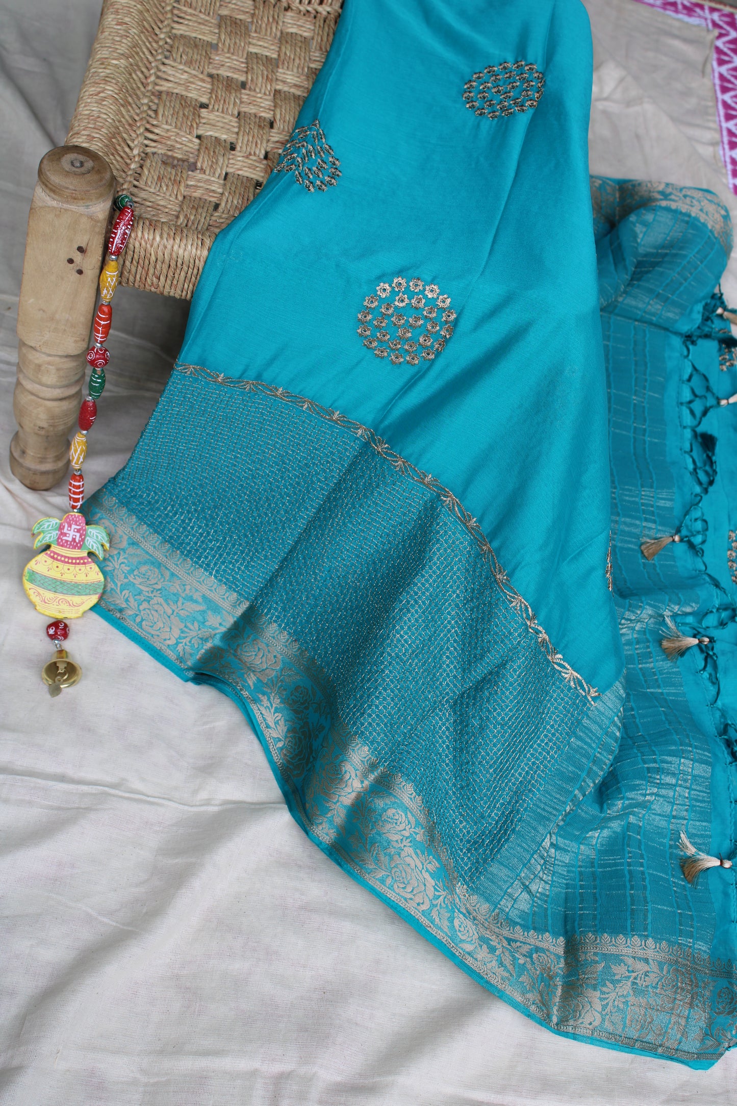 Light Blue Double border viscous crape saree