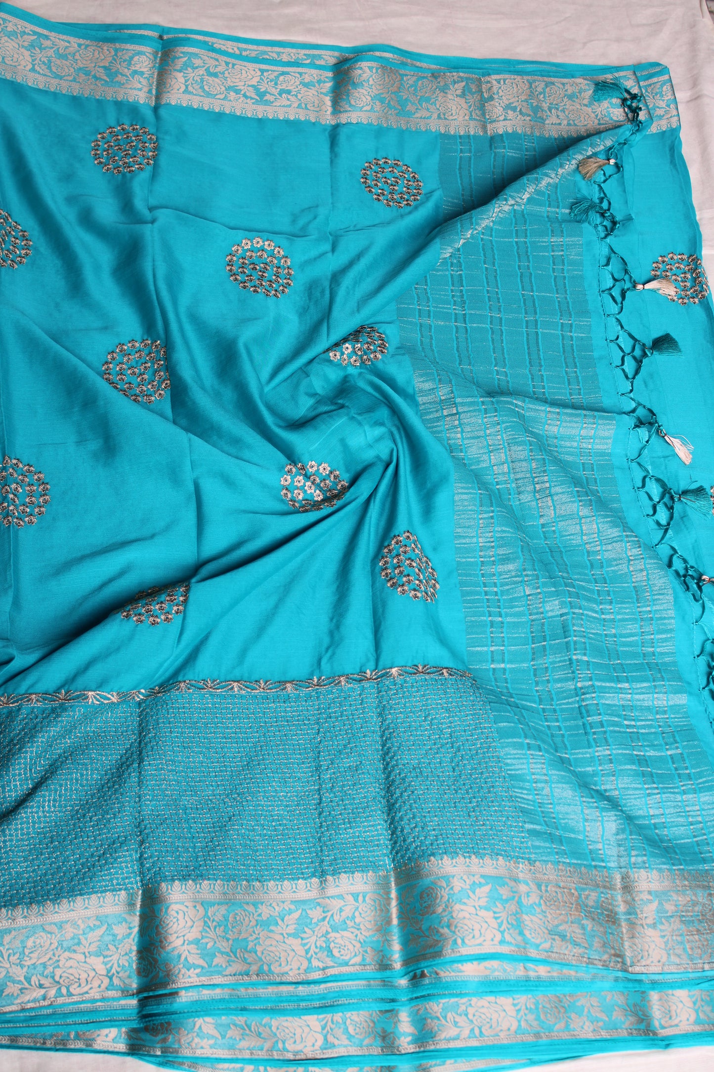 Light Blue Double border viscous crape saree