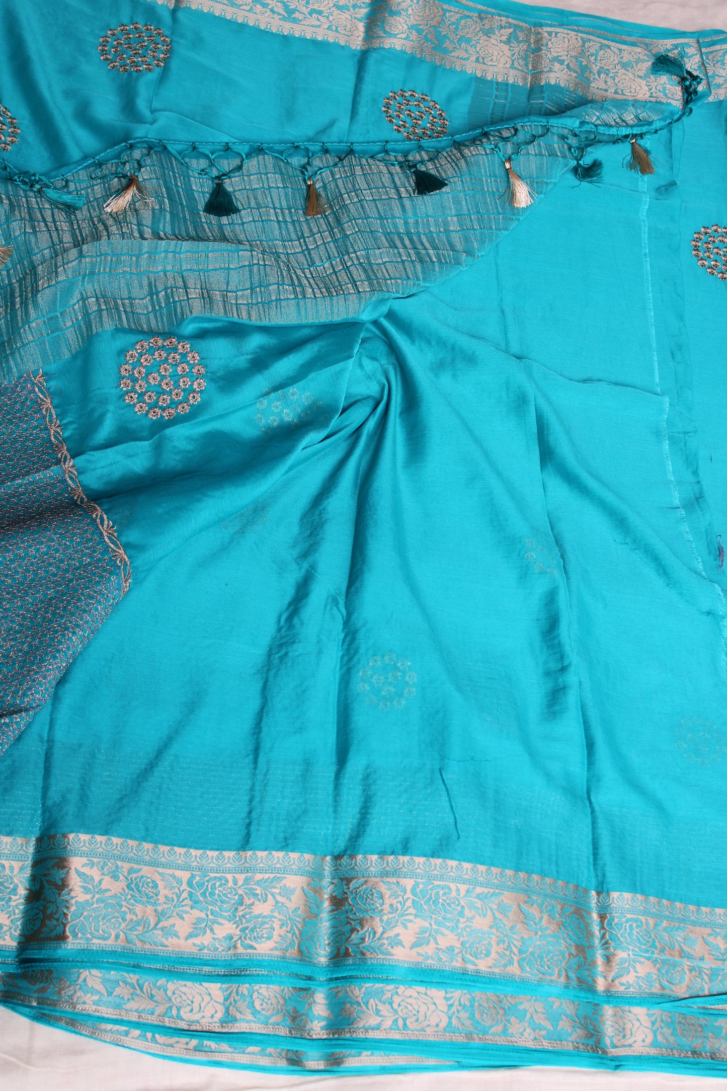 Light Blue Double border viscous crape saree