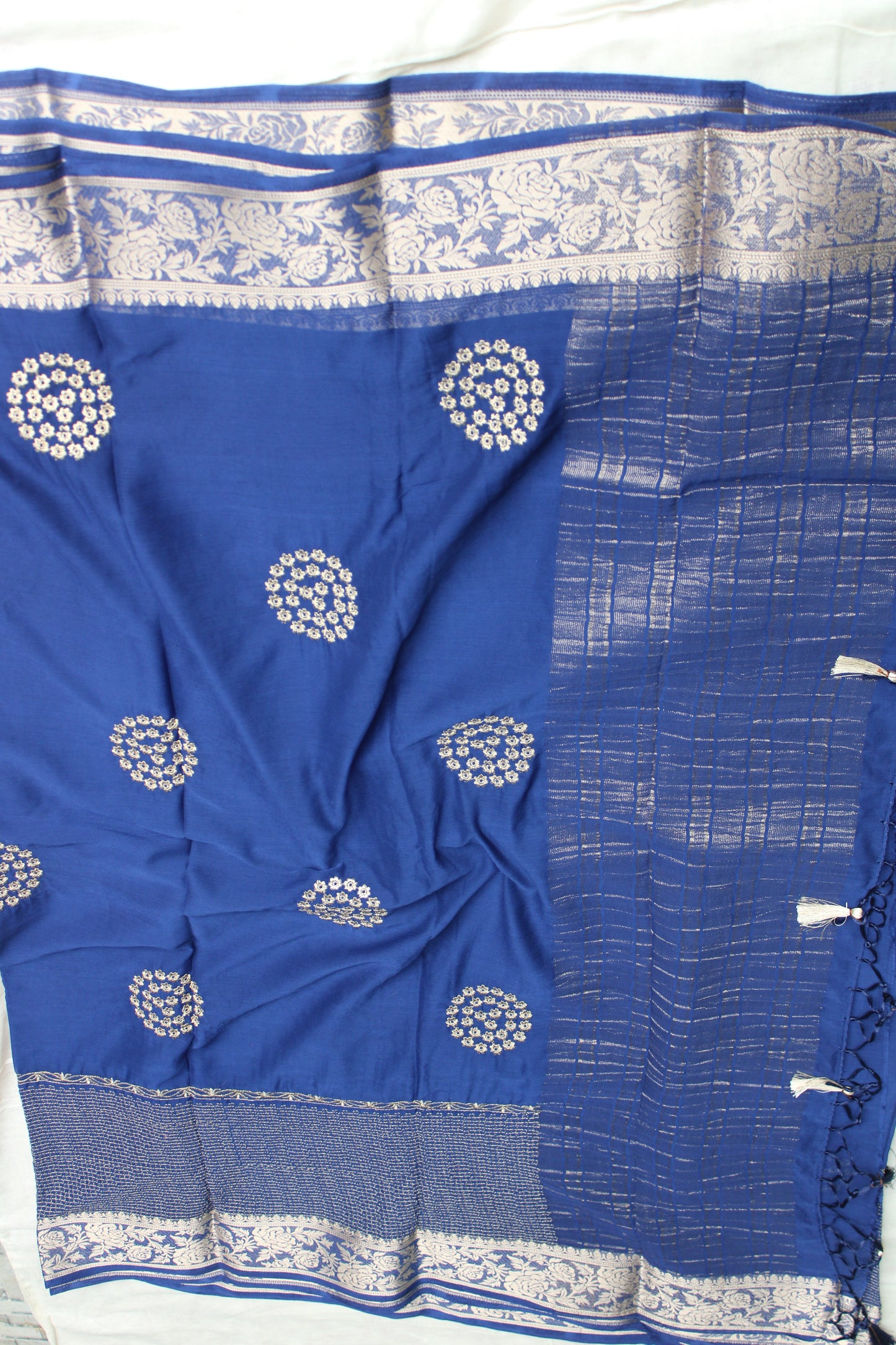 Ink Blue Double border viscous crape saree