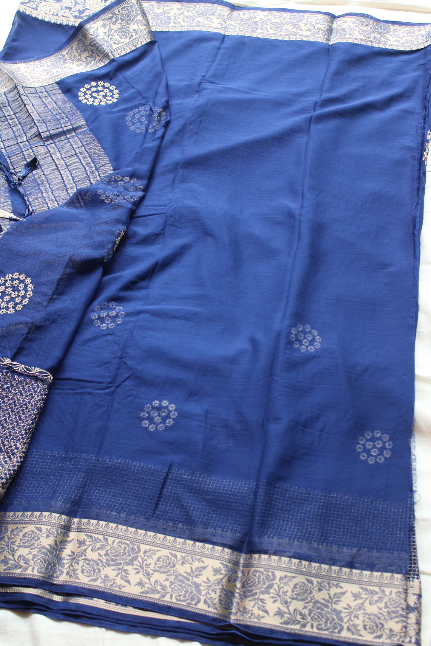 Ink Blue Double border viscous crape saree