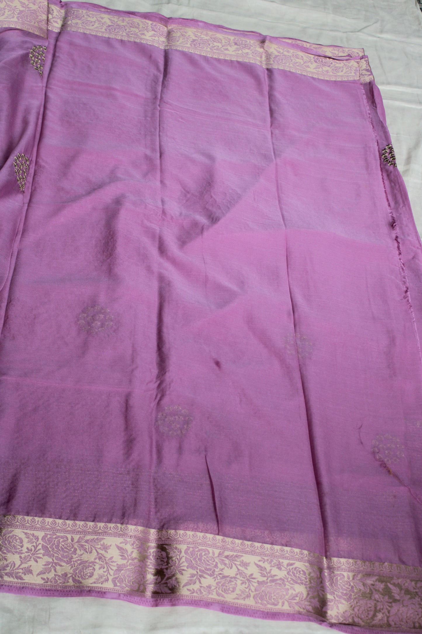 Onion pink Double border viscous crape saree